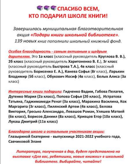 Акция "Подари книги школьной библиотеке".